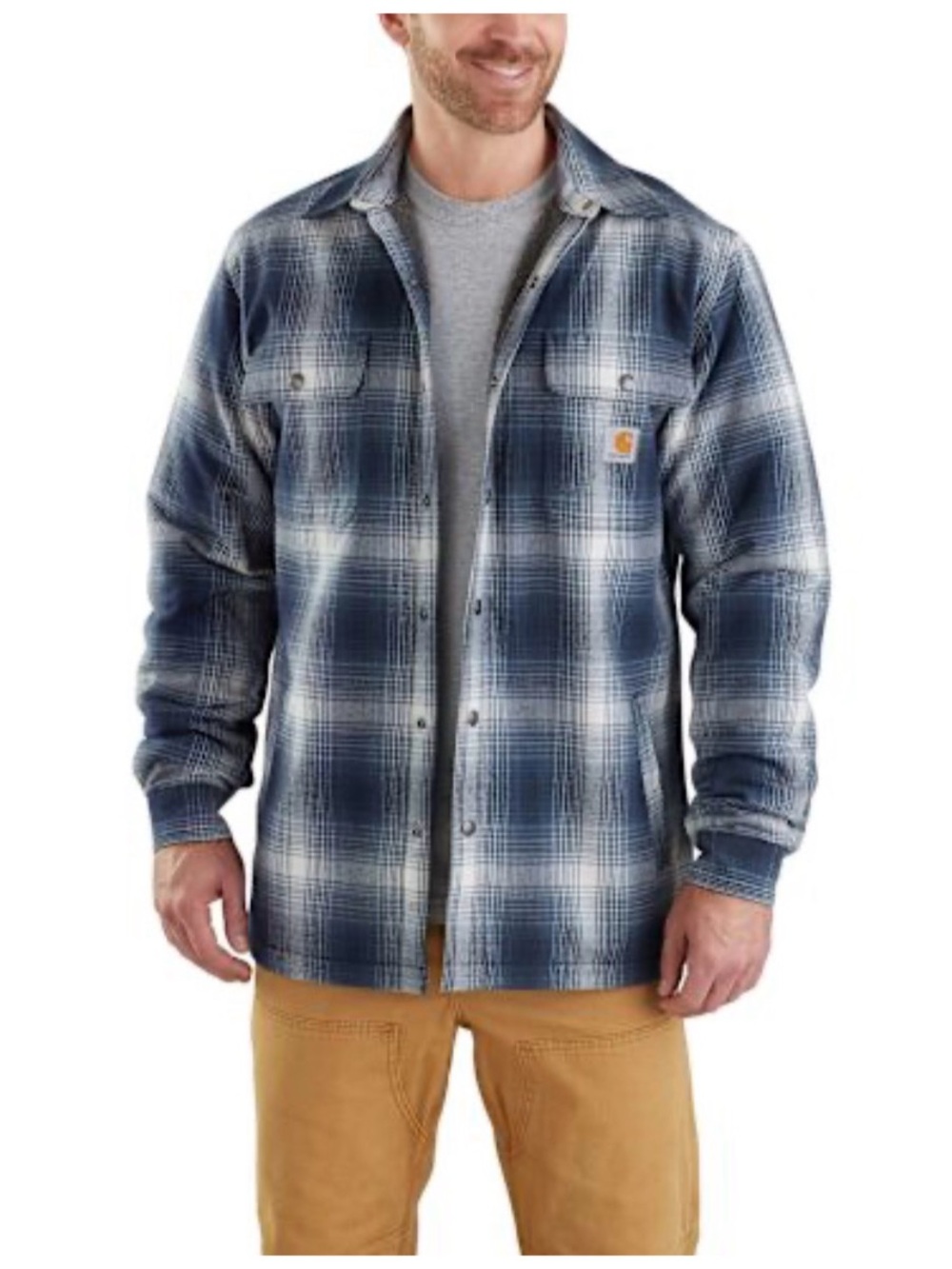 Carhartt Men's Blue Plaid Flannel Shirt Jacket